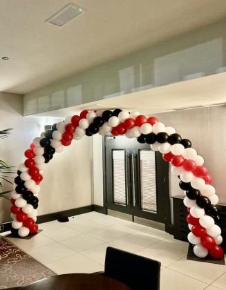Red Black and white classic balloon arch