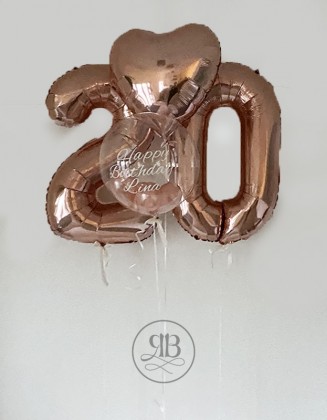 Rose Gold Number Inflated Package with Bespoke Balloon 1 2 3 4 5 6 7 8 9 0