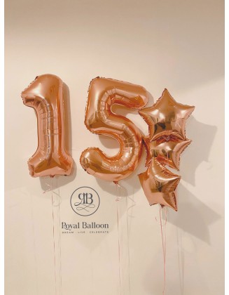 Rose Gold Helium Number with stars