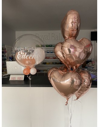 Bespoke balloon and 6 hearts rose gold