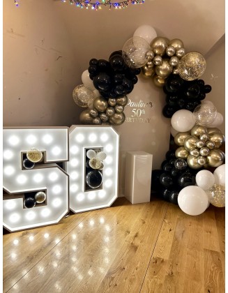 Decor with light numbers and backdrop